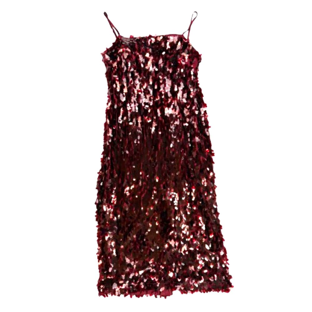 Avec Les Filles NWT Sequin Square-Neck Burgundy Midi Slip Dress Size 2/ XS